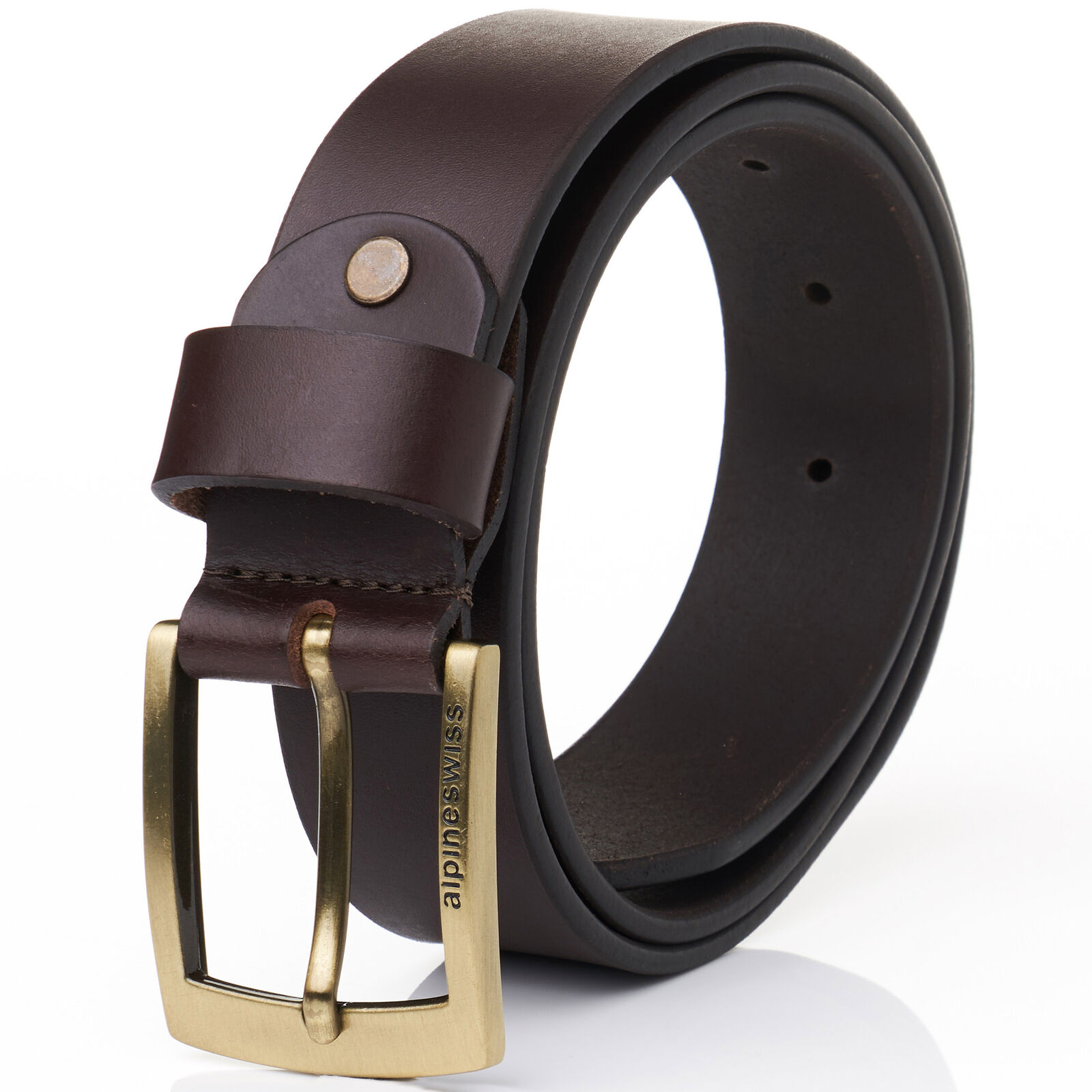 Alpine Swiss Mens Leather Belt Slim 1 1/4” Casual Jean Dakota Signature Buckle