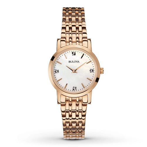 Bulova Women's 97P106 Diamond Gallery Analog Display Rose Gold Watch