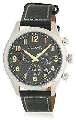 Đồng hồ Nam Bulova Men's Quartz Chronograph Black Leather Strap 40mm Watch 96B302