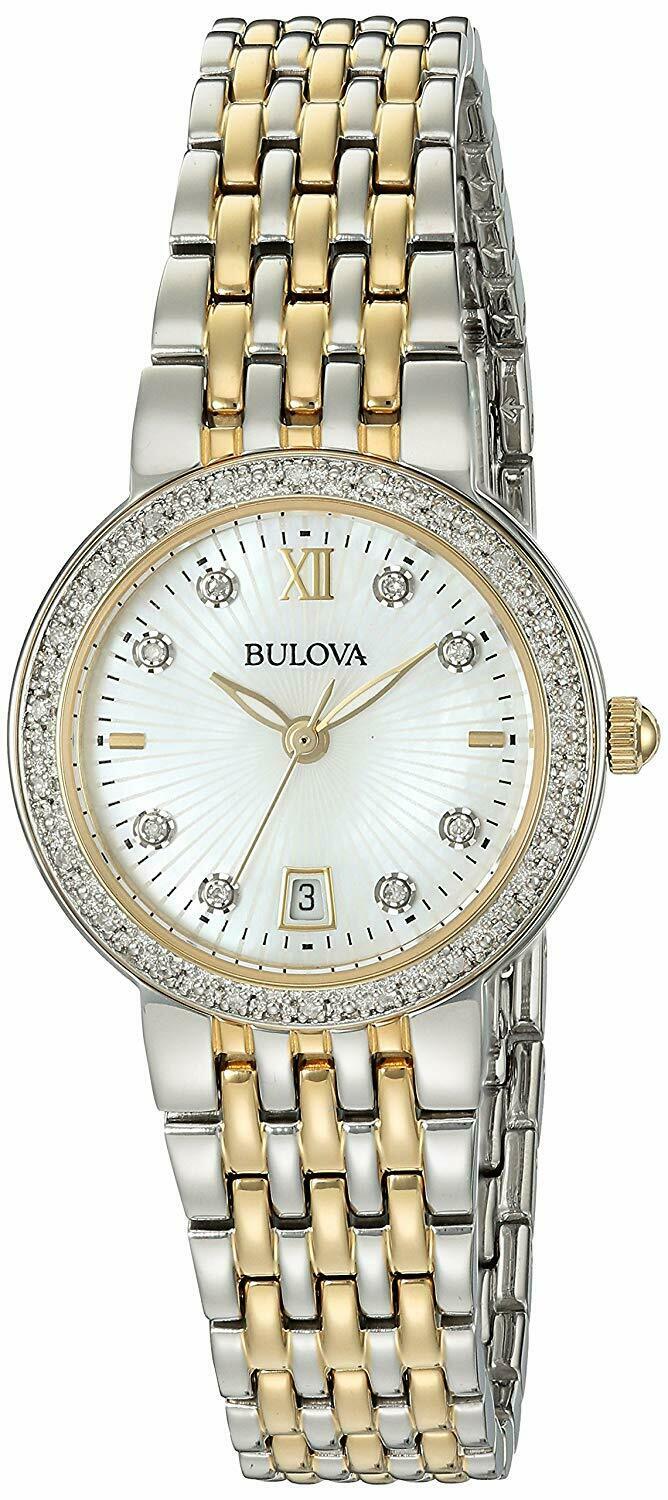 Đồng hồ Nữ Bulova Women's Diamond Collection Gold Tone Accents Quartz 26mm Watch 98R211
