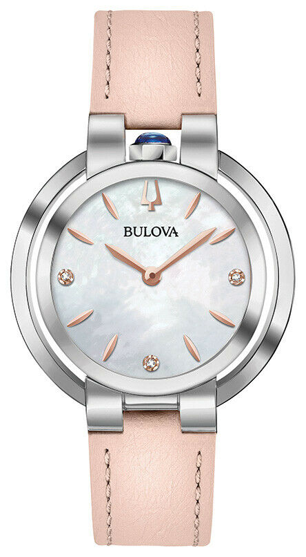 Đồng hồ Nữ Bulova Women's Quartz Diamond Accent Pink Leather Strap 35mm Watch 96P197