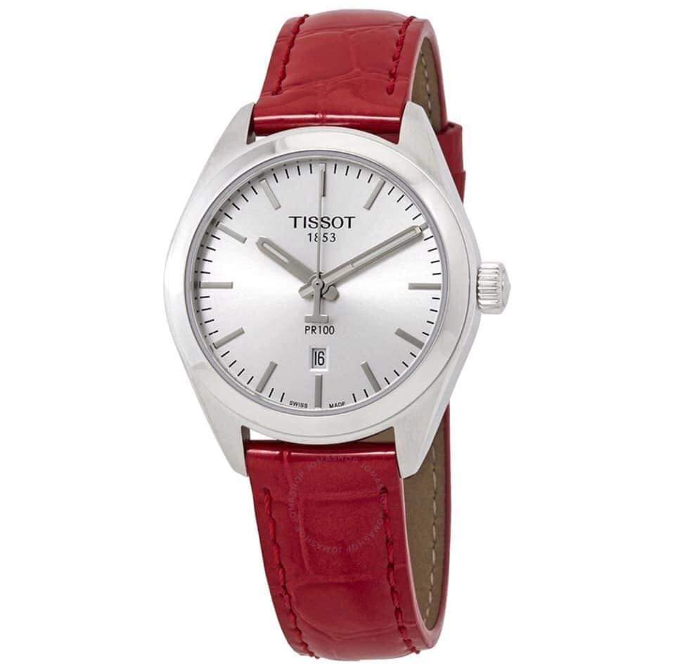 Đồng hồ Tissot PR100 Silver Dial Red Leather Ladies Watch T101.210.16.031.03