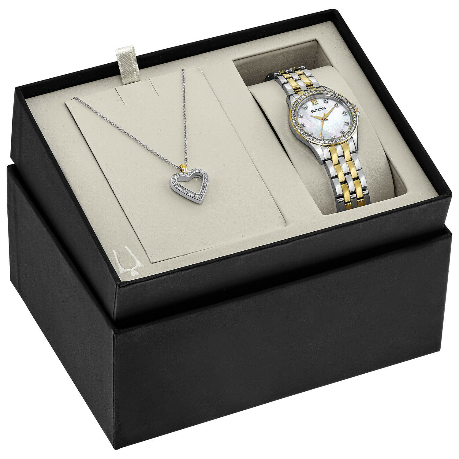 Set Đồng hồ Nữ Bulova Women's Quartz Two-Tone 28mm Watch and Crystal Pendant Set 98X113